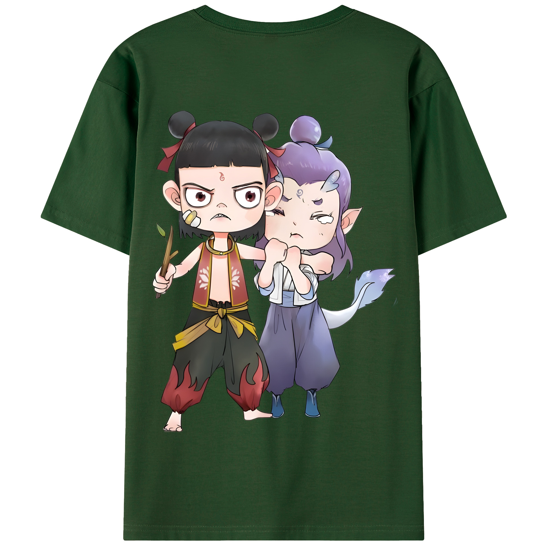 （画像用） Ne Zha 2 ナタ 魔童の大暴れ 綿100％半袖Tシャツ（背面プリント）
